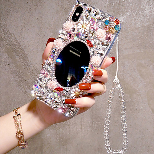 

Phone Case For Apple Back Cover iPhone 12 Pro Max 11 SE 2020 X XR XS Max 8 7 6 Rhinestone Mirror Geometric Pattern Flower / Floral Acrylic
