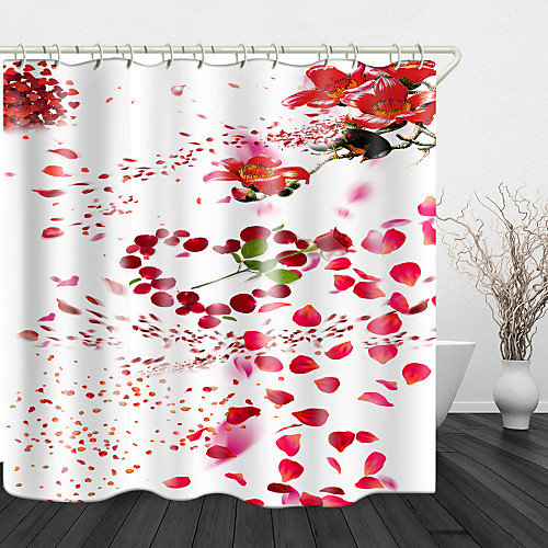 

Fluttering Rose Petals Print Waterproof Fabric Shower Curtain for Bathroom Home Decor Covered Bathtub Curtains Liner Includes with Hooks