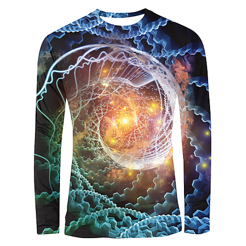 

Men's T shirt 3D Print Graphic Abstract Print Long Sleeve Daily Tops Basic Elegant Rainbow