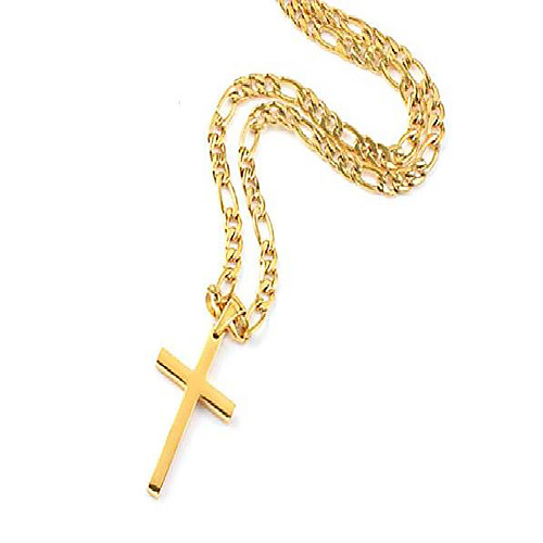 

gold cross necklace for men women teen boys 26 inch flat figaro chain necklace 18k gold plated stainless steel fashion jewelry