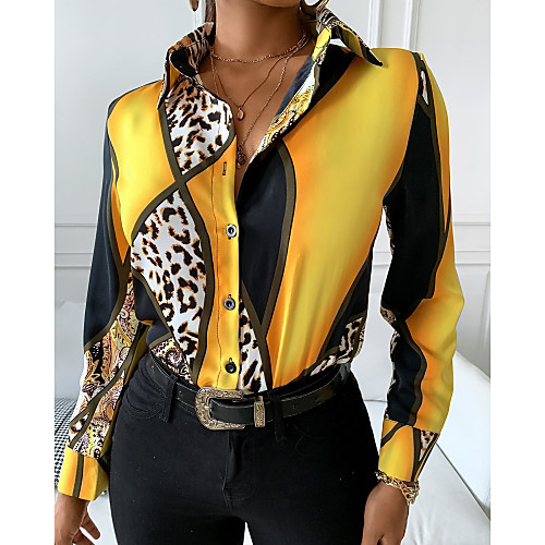 

Women's Plus Size Blouse Shirt Graphic Prints Long Sleeve Shirt Collar Basic Tops Yellow