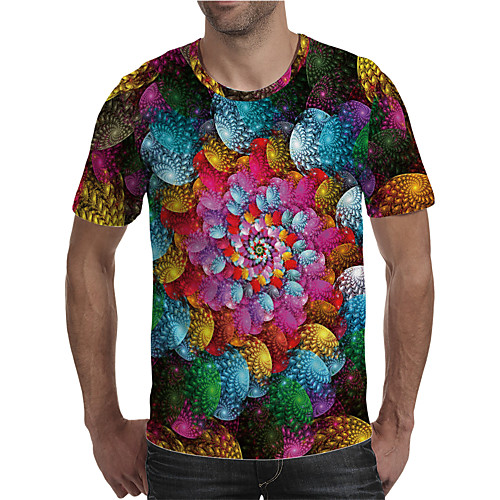 

Men's T shirt Shirt 3D Print Graphic Plus Size Print Short Sleeve Daily Tops Elegant Exaggerated Round Neck Rainbow