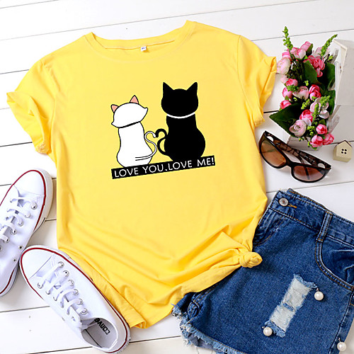 

Women's T shirt Graphic Text Letter Print Round Neck Basic Tops 100% Cotton White Yellow Blushing Pink