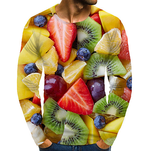

Men's T shirt 3D Print Graphic Fruit Print Long Sleeve Daily Tops Basic Rainbow