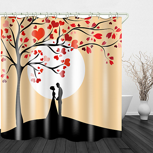 

Romantic Moon Print Waterproof Fabric Shower Curtain for Bathroom Home Decor Covered Bathtub Curtains Liner Includes with Hooks