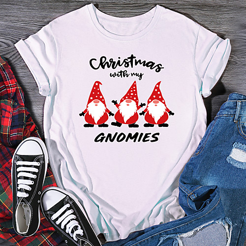 

Women's Christmas T shirt Graphic Prints Print Round Neck Tops 100% Cotton Christmas Basic Top White Black Purple