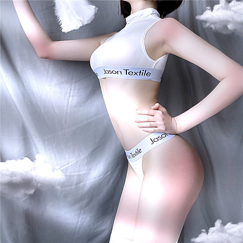 

Women's Racerback Sexy Matching Bralettes Suits Nightwear Solid Colored White / Black One-Size / Turtleneck