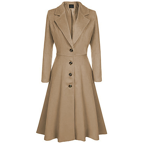 

Women's Coat Daily Fall & Winter Long Coat Slim Basic Jacket Long Sleeve Solid Colored Purple White