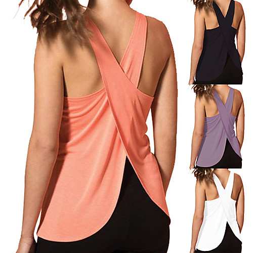 

Women's Yoga Top Cross Back Fashion White Black Purple Pink Fitness Gym Workout Running Tank Top Sport Activewear 4 Way Stretch Comfort Moisture Wicking Quick Dry Lightweight High Elasticity Loose