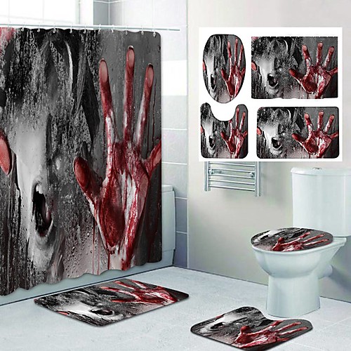 

Halloween Blood Handprint Weird Pattern Printing Bathroom Shower Curtain Leisure Toilet Four-Piece Design