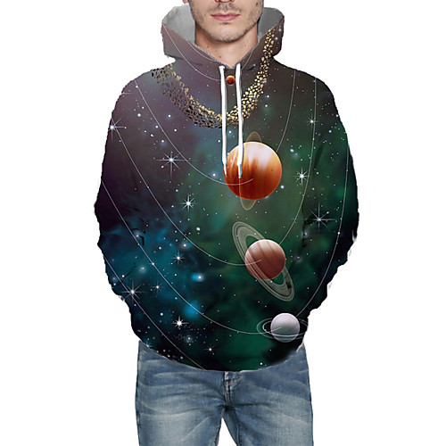 

Men's Pullover Hoodie Sweatshirt Graphic Galaxy Star Print Hooded Daily 3D Print Basic Hoodies Sweatshirts Long Sleeve Green