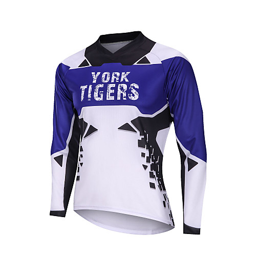 

YORK TIGERS Men's Long Sleeve Cycling Jersey Downhill Jersey BlueWhite Geometic Bike Tee Tshirt Quick Dry Breathable Reflective Strips Sports Clothing Apparel / Advanced / Micro-elastic / Athleisure