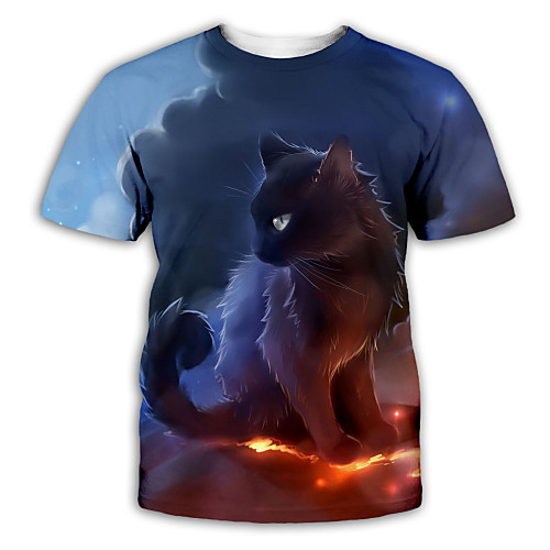 

Men's T shirt 3D Print Cat Graphic Graphic Prints Print Short Sleeve Party Tops Exaggerated Round Neck Navy Blue / Summer