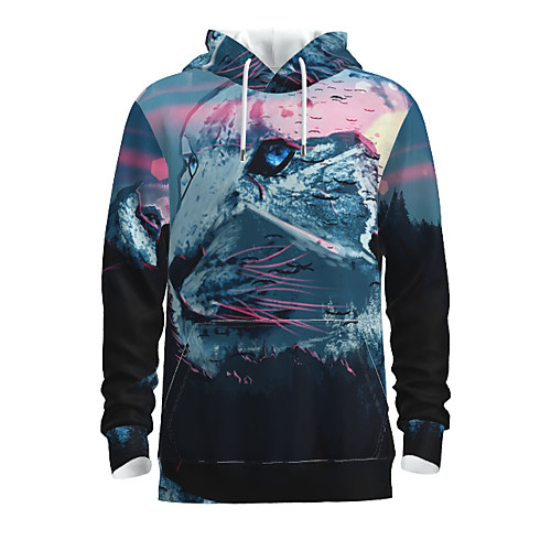 

Men's Pullover Hoodie Sweatshirt Graphic Animal Hooded Daily 3D Print Basic Hoodies Sweatshirts Long Sleeve Navy Blue