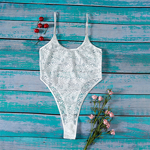 

Women's Mesh Lace Super Sexy Bodysuits Nightwear Jacquard Embroidered White / Black S M L / Strap / Deep V / Strap