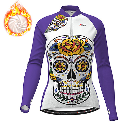 

21Grams Women's Long Sleeve Cycling Jersey Winter Fleece Polyester Purple Yellow Red Sugar Skull Skull Floral Botanical Bike Jacket Jersey Top Mountain Bike MTB Road Bike Cycling Thermal Warm Fleece