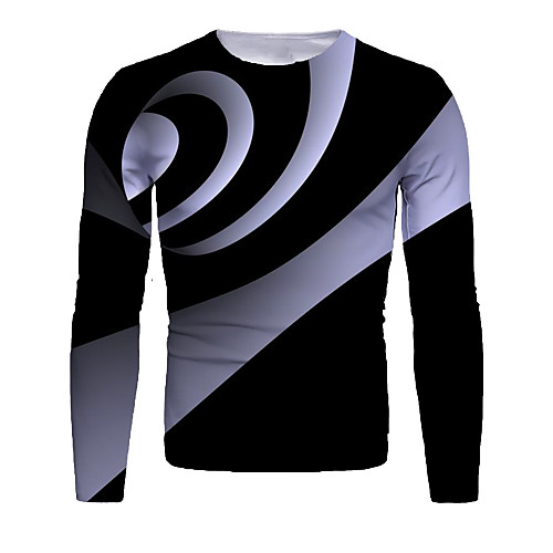 

Men's T shirt 3D Print Graphic Abstract Long Sleeve Daily Tops Basic Black