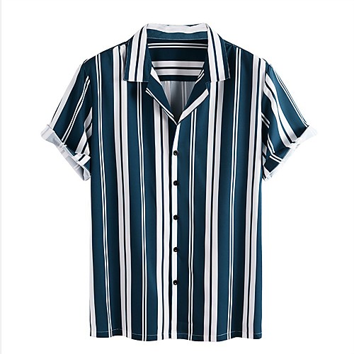 

Men's Shirt Other Prints Striped Short Sleeve Daily Tops Basic Button Down Collar Blue