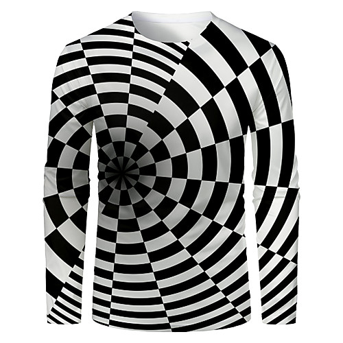 

Men's T shirt 3D Print Graphic Abstract 3D Long Sleeve Daily Tops Basic Black / White