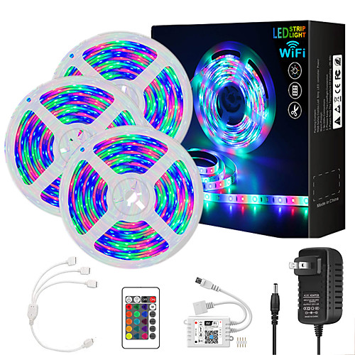 

15M Smart WIFI LED Light Strips RGB Tiktok Lights SMD 2835 8mm Light With 24Keys 900LED Not Waterproof DC12V With 3A US Power
