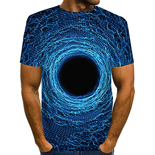 

Men's T shirt Shirt 3D Print Graphic Optical Illusion Print Short Sleeve Daily Tops Basic Exaggerated Round Neck Blue