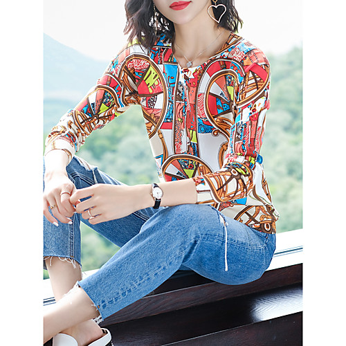 

Women's Stylish Knitted Abstract Pullover Long Sleeve Sweater Cardigans Crew Neck Round Neck Fall Orange Khaki