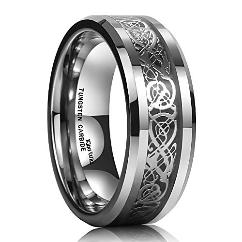 

dragon men tungsten carbide ring wedding band 8mm silver celtic dragon inlay polish finish 11.5