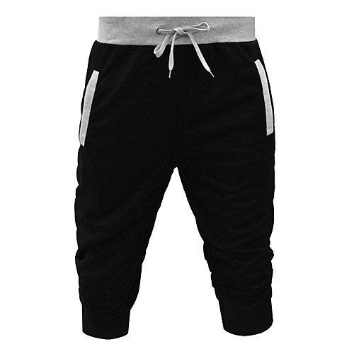 

Men's Running Cropped Pants Casual Capris Bottoms Drawstring Beam Foot Zipper Pocket Cotton Fitness Gym Workout Performance Basketball Running Breathable Soft Sweat wicking Normal Sport Black Dark