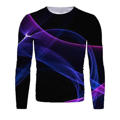 

Men's T shirt 3D Print Graphic Abstract Long Sleeve Daily Tops Basic Black