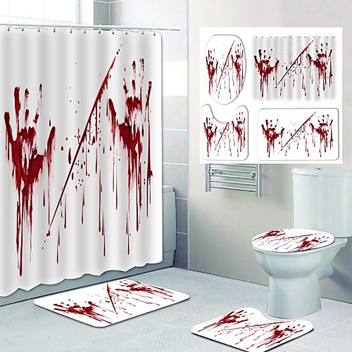 

Halloween Blood Handprint Weird Pattern Printing Bathroom Shower Curtain Leisure Toilet Four-Piece Design