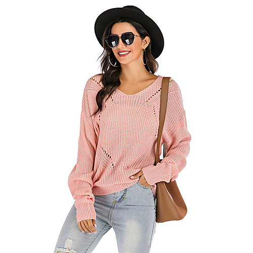 

Women's Basic Knitted Solid Color Plain Pullover Long Sleeve Sweater Cardigans V Neck Fall Winter Blushing Pink
