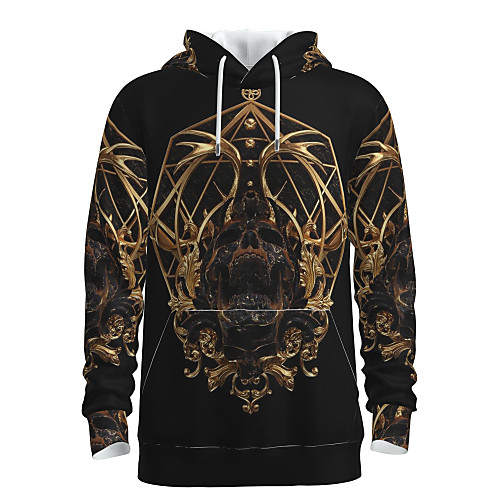 

Men's Pullover Hoodie Sweatshirt Graphic Skull Hooded 3D Print Basic Halloween Hoodies Sweatshirts Long Sleeve Gold