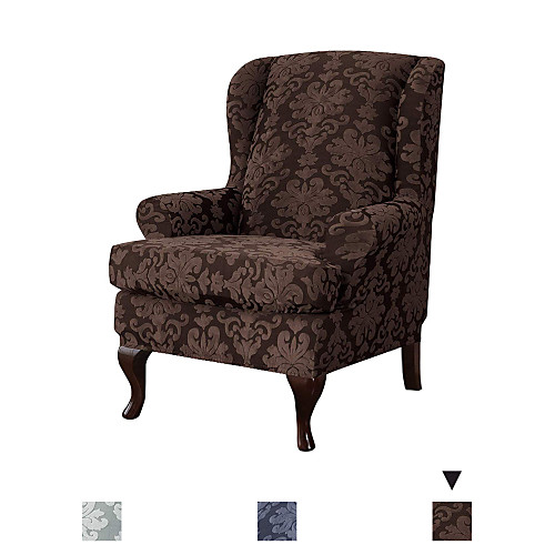 

Wingback Chair Cover Stretch Sofa Slipcover Elastic Jacquard Couch Cover With T Cushion Cover Plain Solid Color Soft Durable