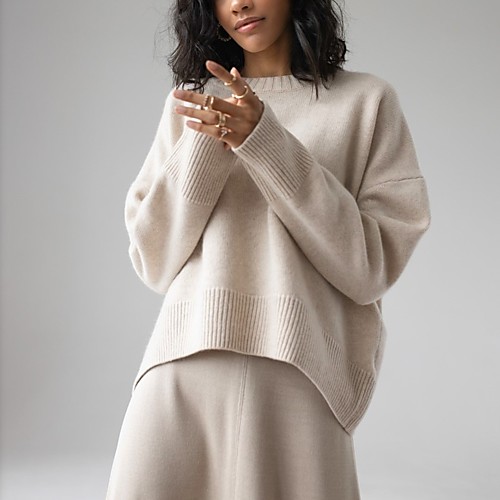 

Women's Basic Knitted Solid Color Plain Pullover Long Sleeve Sweater Cardigans Crew Neck Round Neck Fall Winter White Blue Yellow