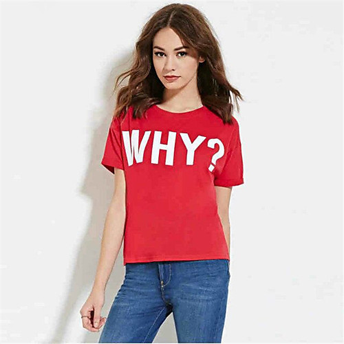

Women's Blouse Shirt Letter Print Round Neck Basic Tops Red