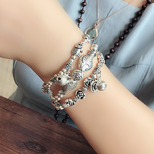 

3pcs Women's Bead Bracelet Friendship Bracelet Wrap Bracelet Vintage Style Elephant Fish Vintage Theme Stylish Rustic / Lodge Dangling Ethnic Vintage Alloy Bracelet Jewelry Silver For Gift Prom Date