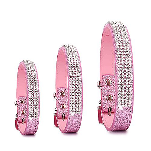 

pet's house dog collars for small dogs female bling personalized girl pitbull leather pink spikes sparkle training thick shock (xs, pink)