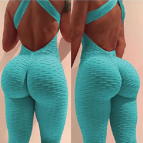 

Women's Yoga Suit Backless Romper Clothing Suit Tummy Control Butt Lift Moisture Wicking Solid Color Light Blue Navy Brilliant orchid Spandex Yoga Fitness Gym Workout Summer Sports Activewear Stretchy