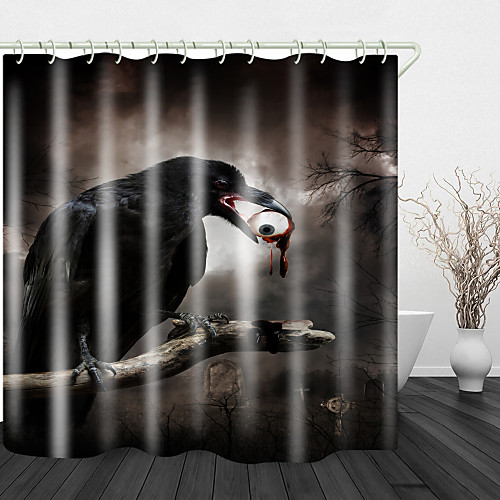 

Scary Eyes Crow Digital Print Shower Curtain English Green Leaf Digital Printing Shower Curtain Shower Curtains & Hooks Modern Polyester New Design
