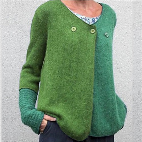 

Women's Basic Button Geometric Pullover Long Sleeve Sweater Cardigans V Neck Winter Blue Purple Yellow