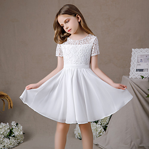 

A-Line Knee Length Junior Bridesmaid Dress Party Chiffon Sleeveless Jewel Neck with Pleats