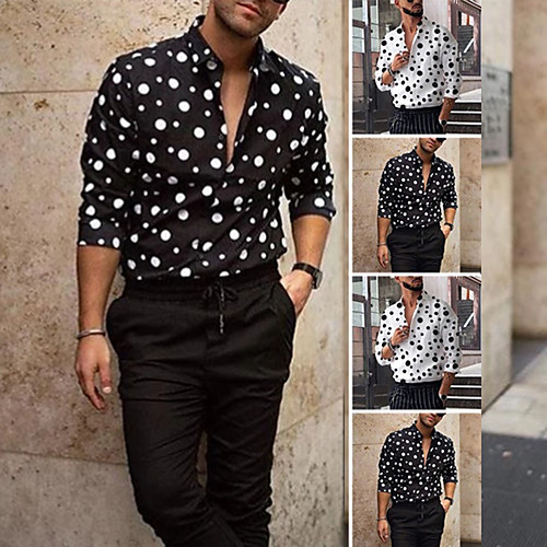 

Men's Shirt Floral Plus Size Long Sleeve Daily Tops Basic White Black