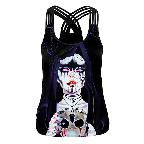

Women's Halloween Tank Top Bull U Neck Halloween Tops Black