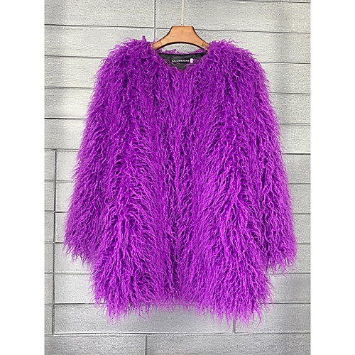 

Women's Faux Fur Coat Party Fall & Winter Regular Coat Regular Fit Basic Streetwear Jacket Long Sleeve Solid Colored Purple Yellow