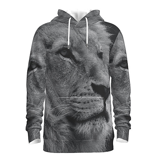

Men's Pullover Hoodie Sweatshirt Graphic Animal Hooded Daily 3D Print Basic Hoodies Sweatshirts Long Sleeve Gray