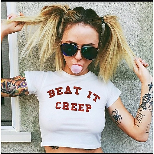 

Women's Crop Tshirt Graphic Text Letter Print Round Neck Basic Tops 100% Cotton White