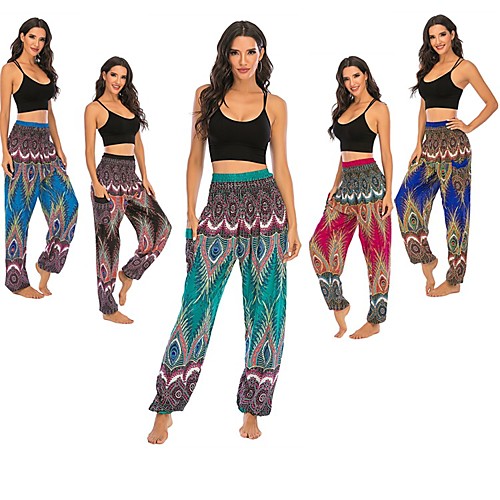 

Women's High Waist Yoga Pants Side Pockets Bloomers Bottoms Breathable Quick Dry Bohemian Black Fuchsia Green Yoga Fitness Gym Workout Sports Activewear Stretchy Loose