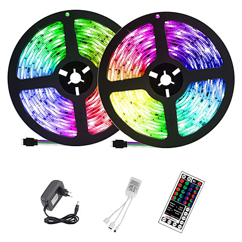 

2x5M LED Light Strips RGB Tiktok Lights 300 X 2835 SMD 8mm LEDs with IR 44 Key Double Outlet Controller DC12V