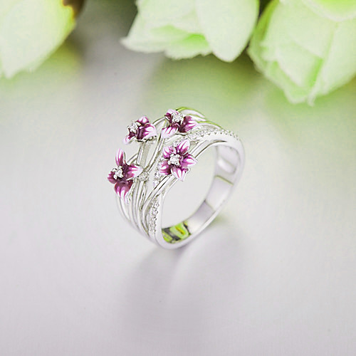 

Band Ring AAA Cubic Zirconia Crossover Silver Brass Flower Unique Design Trendy 1pc 6 7 8 9 10 / Women's