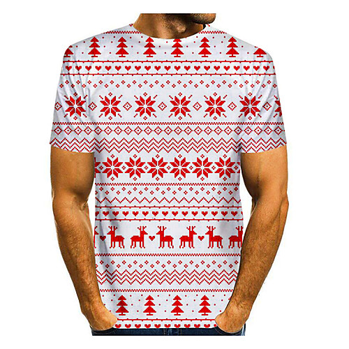

Men's T shirt 3D Print Graphic 3D Short Sleeve Christmas Tops Basic Round Neck Red / White
